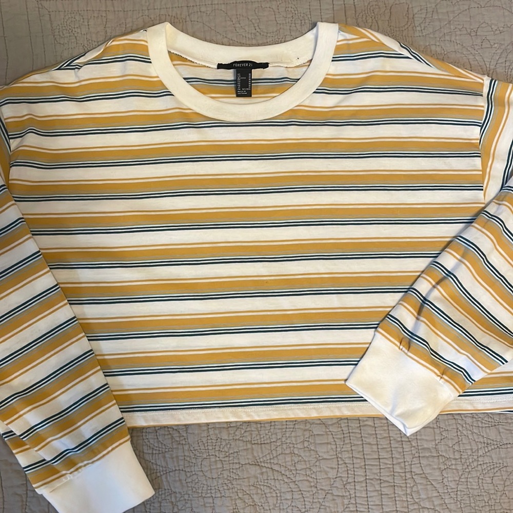 Forever 21 size M cropped, blue,yellow & white striped long sleeve, new w/o tags